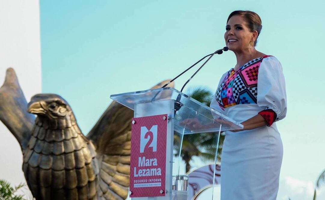 Gobernadora de Quintana Roo, Mara Lezama Espinosa, durante su Segundo Informe de Gobierno. Foto: Especial