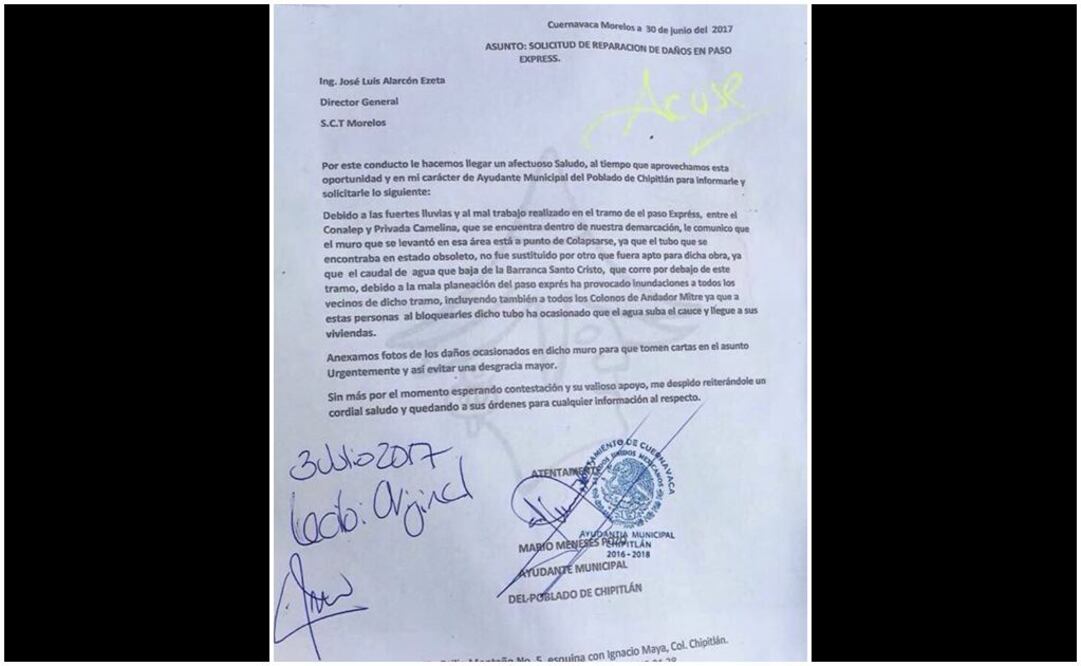 Advirtieron a delegado de SCT desde el 3 de julio de riesgo en Paso Exprés