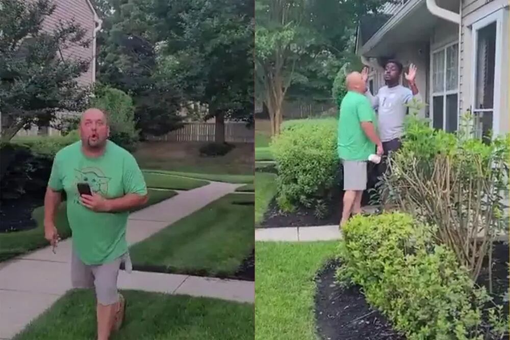 Edward Mathews se volvió viral en julio de 2021 cuando se lo vio lanzando insultos raciales a un vecino negro y escupiéndole. Foto: Facebook