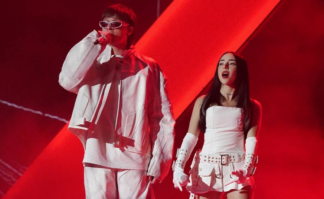 Peso Pluma y Nicki Nicole en los Premios Billboard de la Música Latina. Foto: AP.