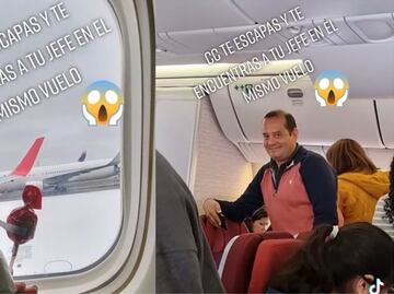 Se escapa de su trabajo y se encuentra a su jefe en el avión