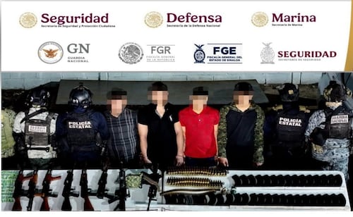 Four armed men arrested in Culiacán; machine gun, grenades, and over 3,000 rounds seized