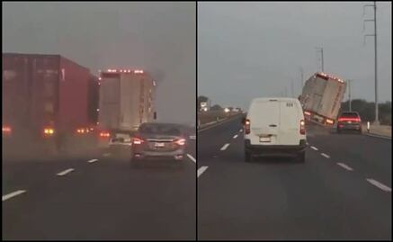VIDEO: “Trailero loco”, pierde el control y vuelca en la carretera Querétaro - San Luis Potosí