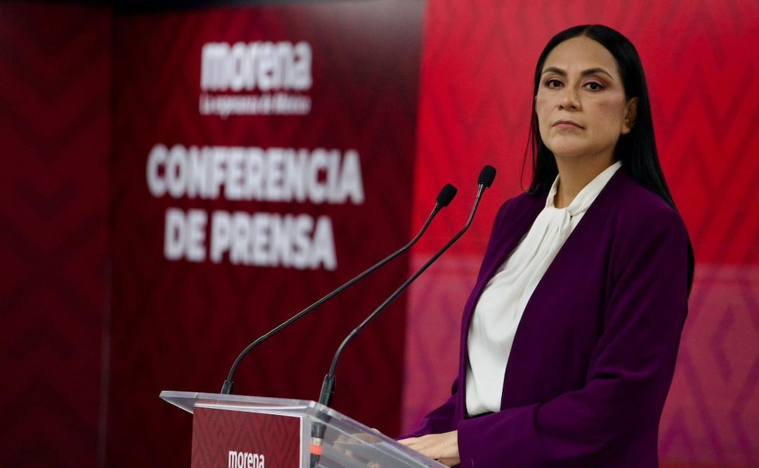 Ariadna Montiel Reyes, presidenta nacional de Morena, en conferencia de prensa del martes 9 de junio de 2026. Foto: Especial