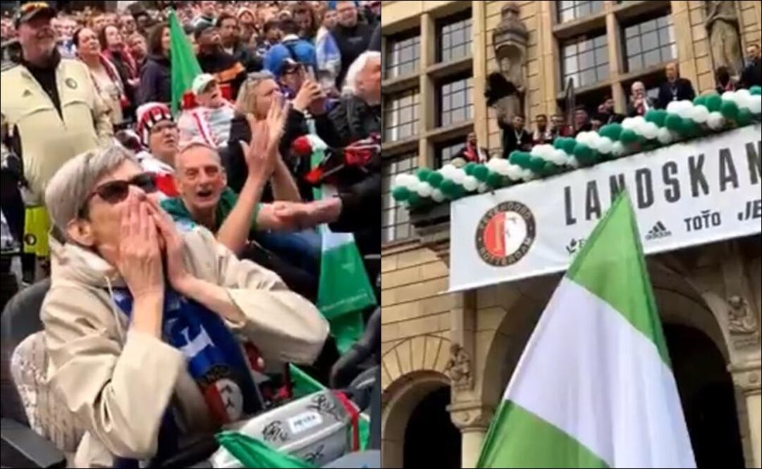 Santiago Giménez tuvo un emotivo gesto con una aficionada del Feyenoord / FOTO: ESPECIAL