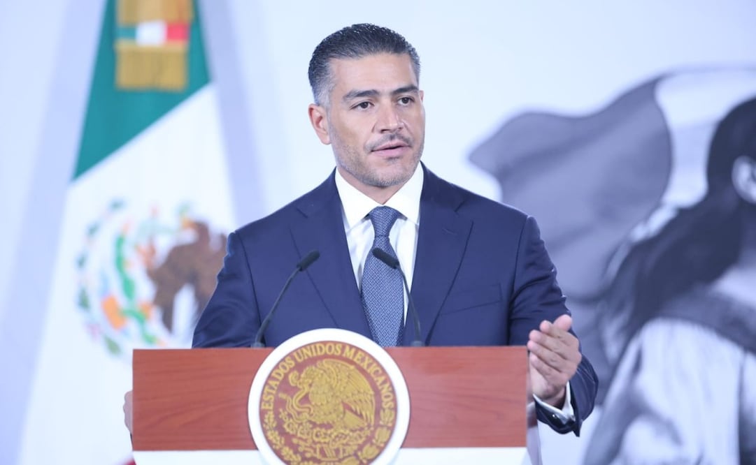 El secretario de Seguridad, Omar García Harfuch, en la “Mañanera del Pueblo” del 14 de julio de 2026 en Palacio Nacional. Foto: Luis Camacho/ EL UNIVERSAL