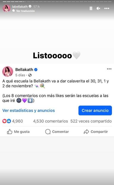 La dinámica de Bellakath para Día de Muertos. Foto: Instagram