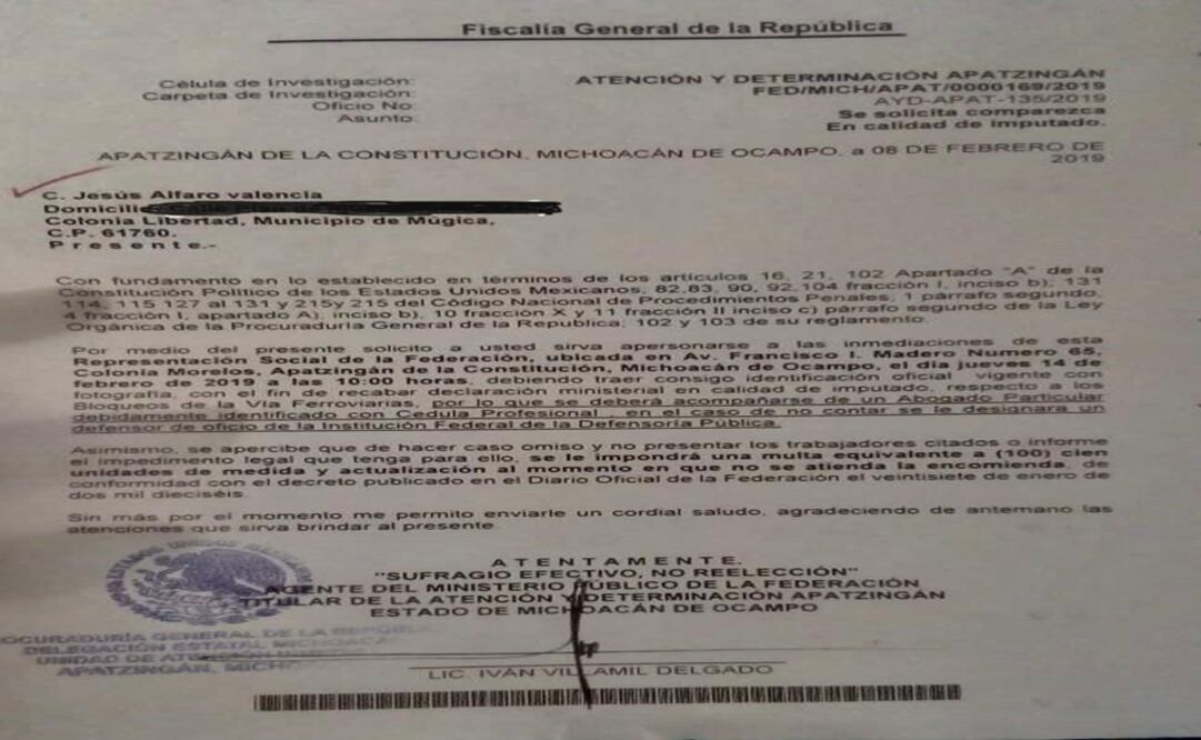 El documento al que tuvo acceso EL UNIVERSAL, señala que el docente es investigado por su presunta participación en los bloqueos. Foto: Especial