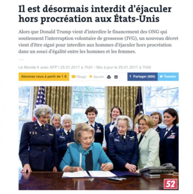 Feministas "prohíben" eyacular sin fines reproductivos en parodia a Trump