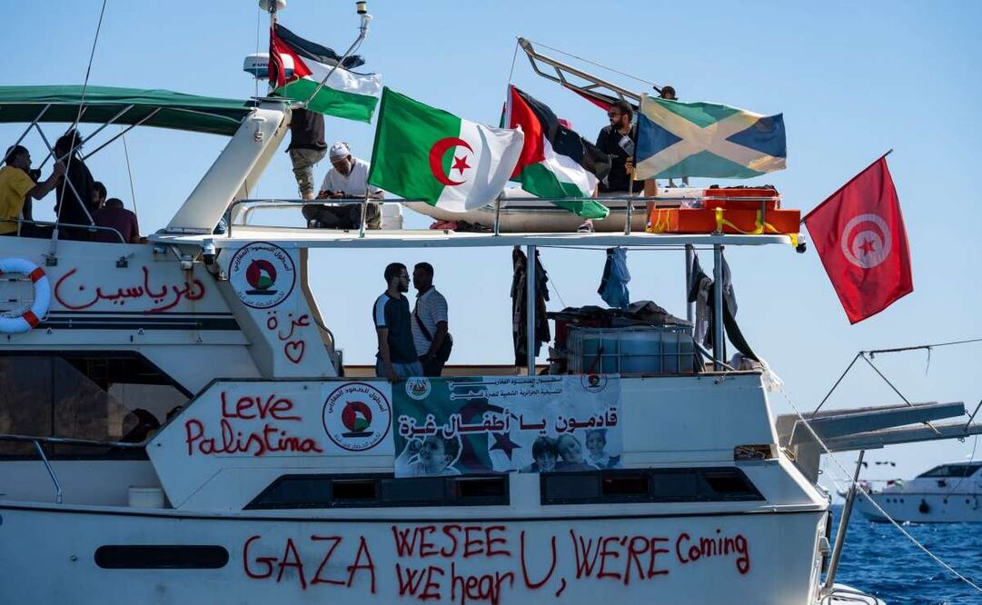 Miembros del grupo de barcos de la Flotilla Global Sumud a Gaza. Foto: AFP