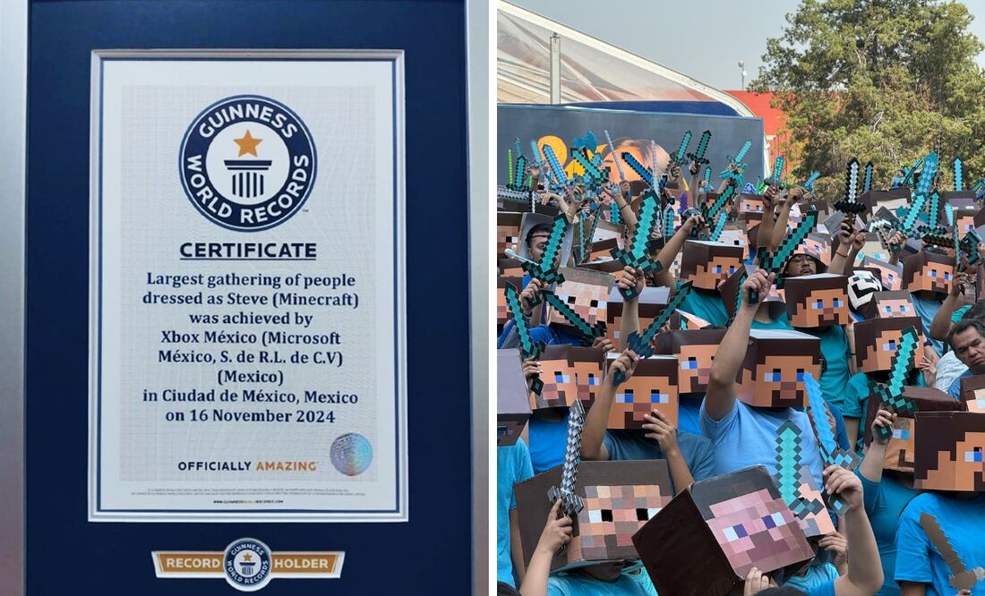 Cientos de fanáticos de Minecraft se reunieron en la Ciudad de México para romper el récord Guinness al reunir la mayor cantidad de personas disfrazadas de Steve, personaje principal del popular videojuego. Foto: Captura de pantalla en X