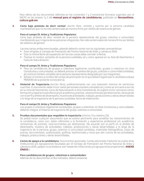 Para el Premio de Artes y Literatura se pide garantizar que no hay una sentencia firme. Foto: https://convocatorias.cultura.gob.mx/
