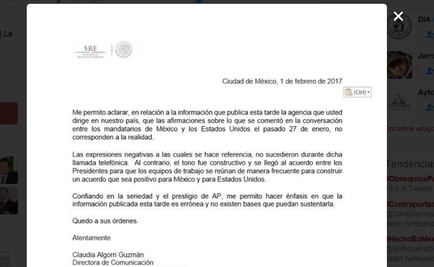 Errónea, versión de AP sobre amago de Trump: Cancillería