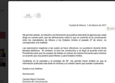 Errónea, versión de AP sobre amago de Trump: Cancillería