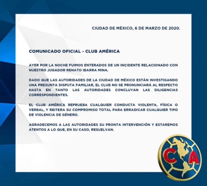 América se manifiesta tras el caso de Renato Ibarra