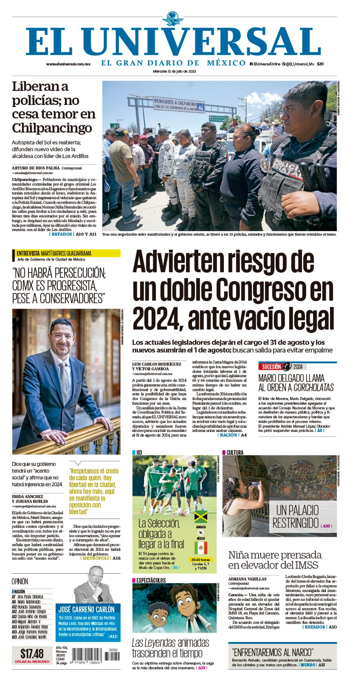 Portada impresa 12 de julio de 2023