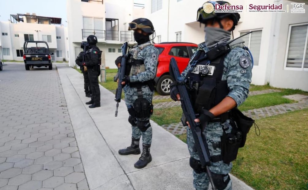 Las detenciones de los seis integrantes del grupo criminal "La empresa" derivan de cateos en Atlatlahucan, Yautepec y Yecapixtla, Morelos (25/07/2026). Foto: Especial