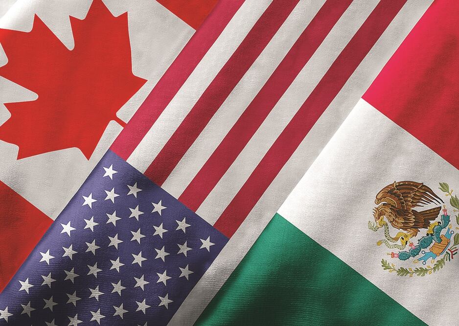 Closeup of the flags of the North American Free Trade Agreement members - Photo: Ronnie Chua/EL UNIVERSAL