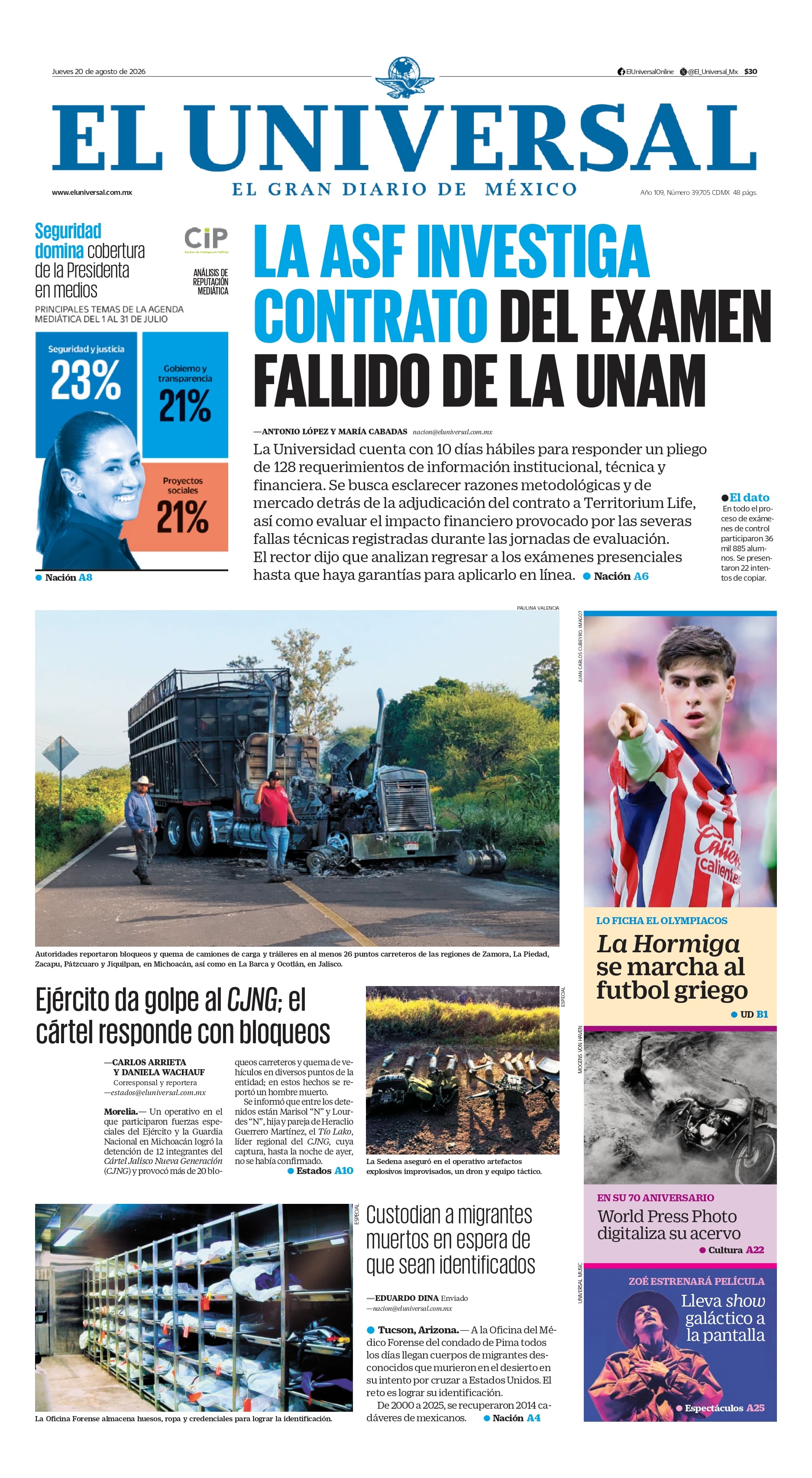 Portada impresa del 20 de agosto de 2026