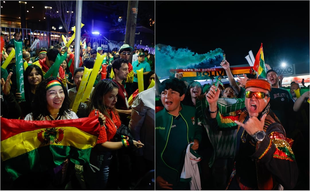 Decenas de bolivianos se reunieron afuera del hotel donde se concentra la Selección de fútbol de Bolivia para apoyarlos con porras, cantos y un ambiente de fiesta que los motive en su partido del día de mañana contra Surinam. FOTO: DIEGO SIMÓN SÁNCHEZ/ 
EL UNIVERSAL