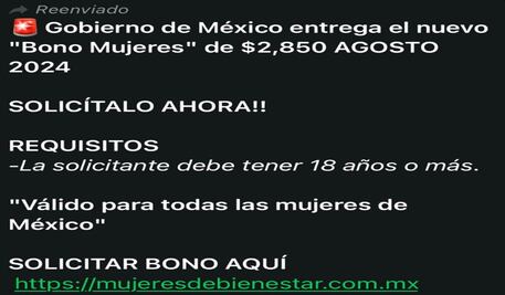 ¡Cuidado! Circula en WhatsApp estafa sobre la nueva Pensión a Mujeres del Bienestar