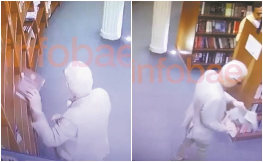Infobae mostró el video en el que se ve cómo el embajador Óscar Valero toma un libro en un local y lo esconde en un periódico, en Buenos Aires. Foto/TOMADO DE INFOBAE