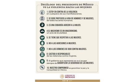 Segob difunde decálogo de AMLO contra violencia a mujeres; lo borra tras recibir críticas
