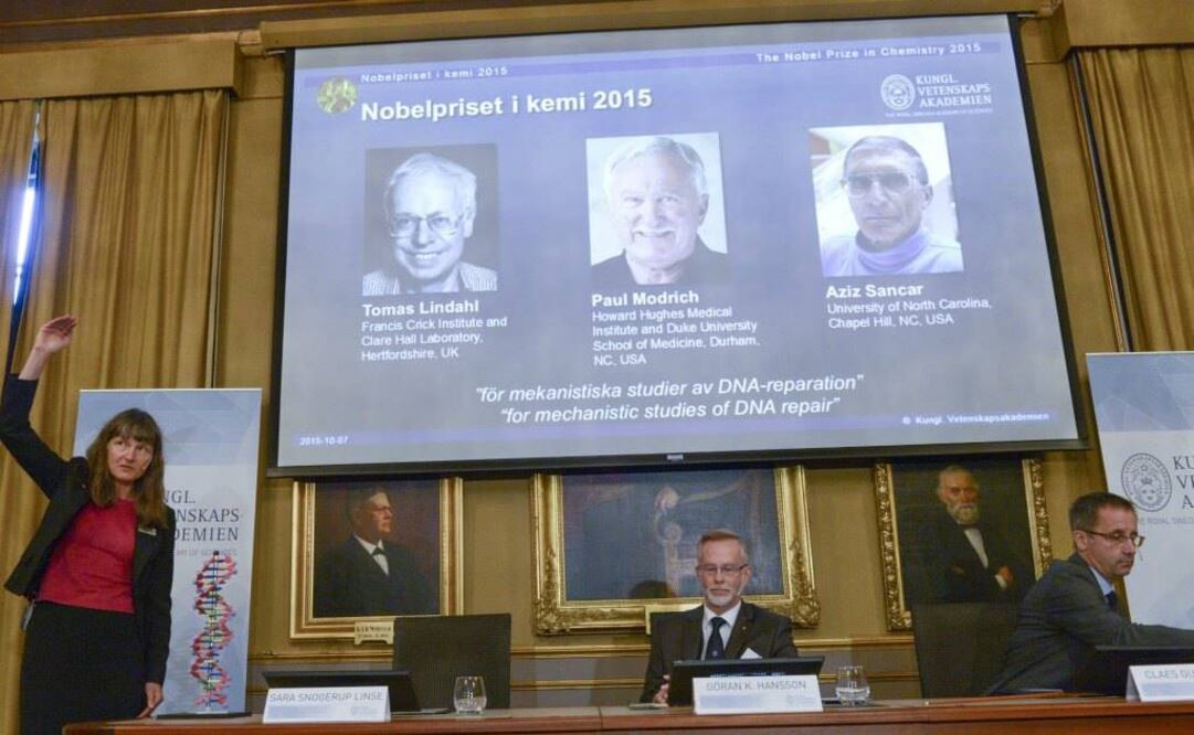 Los profesores Sara Snogerup Linse, Goran K. Hansson y Claes Gustafsson, miembros dela Asamblea del Premio Nobel. Foto: EFE