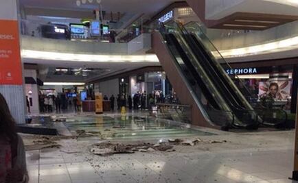 Cae plafón en plaza de Interlomas por granizada