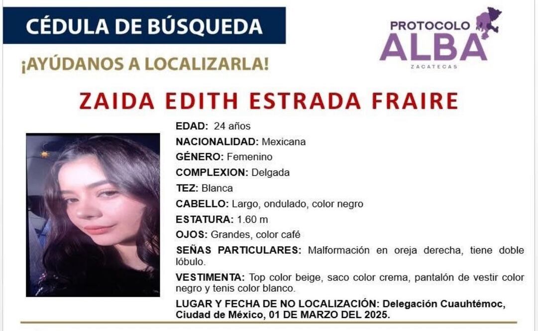 Jóven zacatecana desaparece tras asistir a foro del Senado en la CDMX (03/03/2025). Foto: Especial