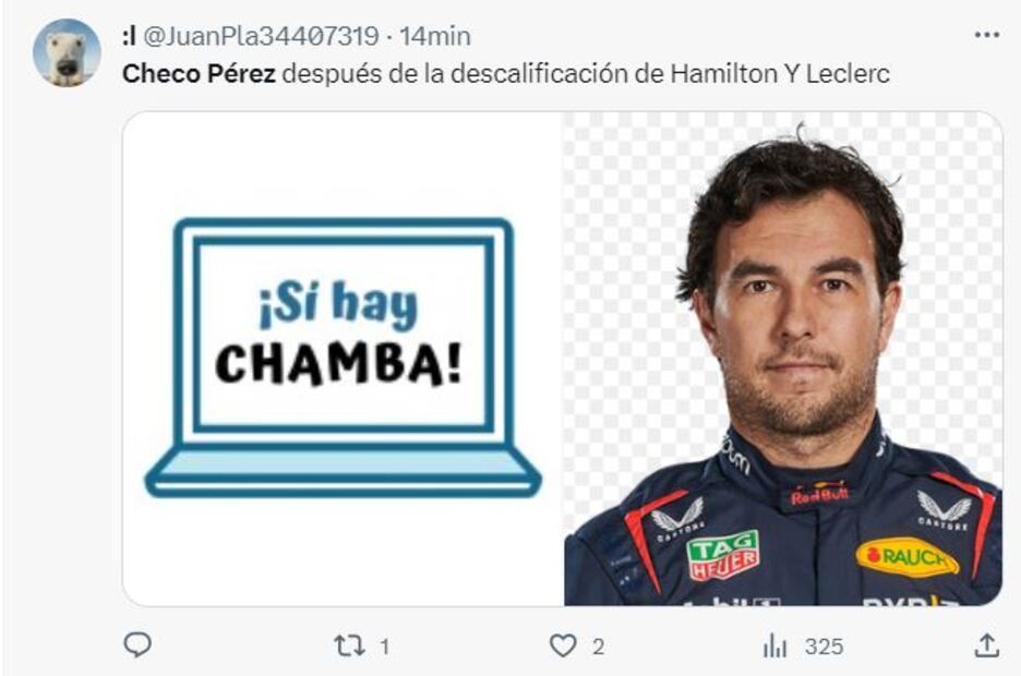 Checo Pérez y los mejores memes de la descalificación de Lewis Hamilton - Foto: Especial