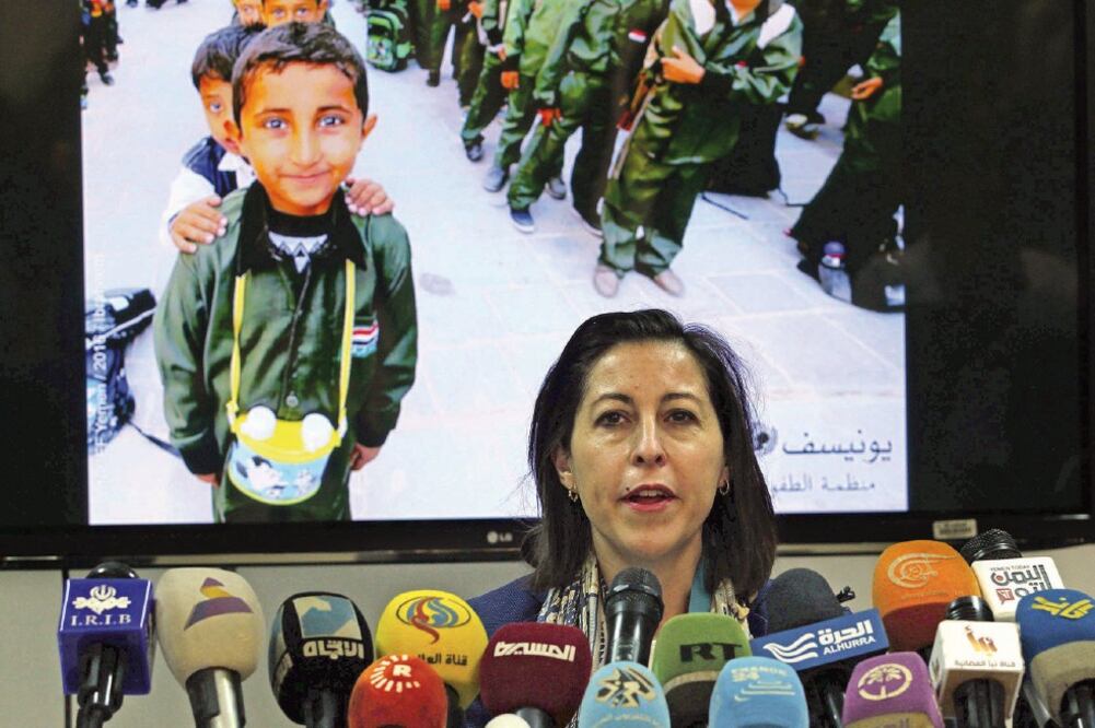 La representante adjunta de Unicef, Meritxell Relaño, denunció ayer que mil 400 niños han muerto en el conflicto de Yemen. (YAHYA ARHAB. EFE)