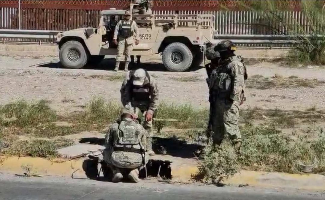 Elementos de la Guardia Nacional y Ejército realizan operativo en la frontera de Ciudad Juárez en busca de túneles (06/11/2025). Foto: Especial