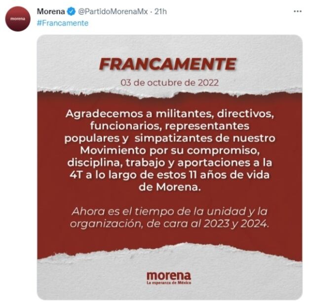 Seguimos con AMLO hasta el último día de su mandato: Citlalli Hernández celebra 11 años de Morena