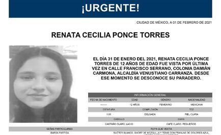 Buscan a Renata, niña de 12 años desaparecida en alcaldía Venustiano Carranza