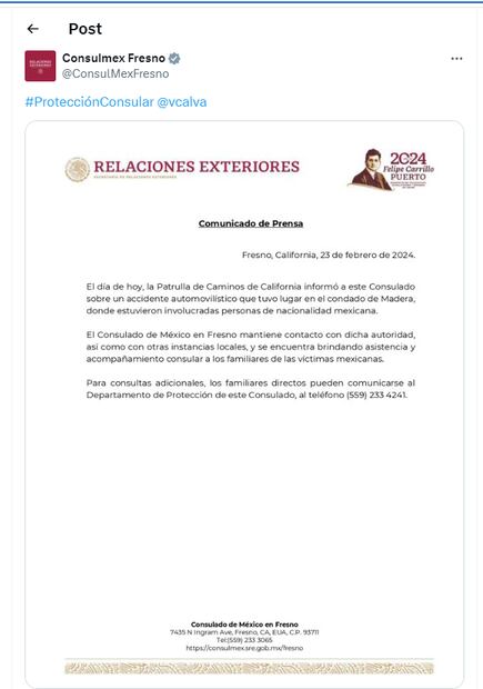 Foto: Consulmex Fresno (@ConsulMexFresno)