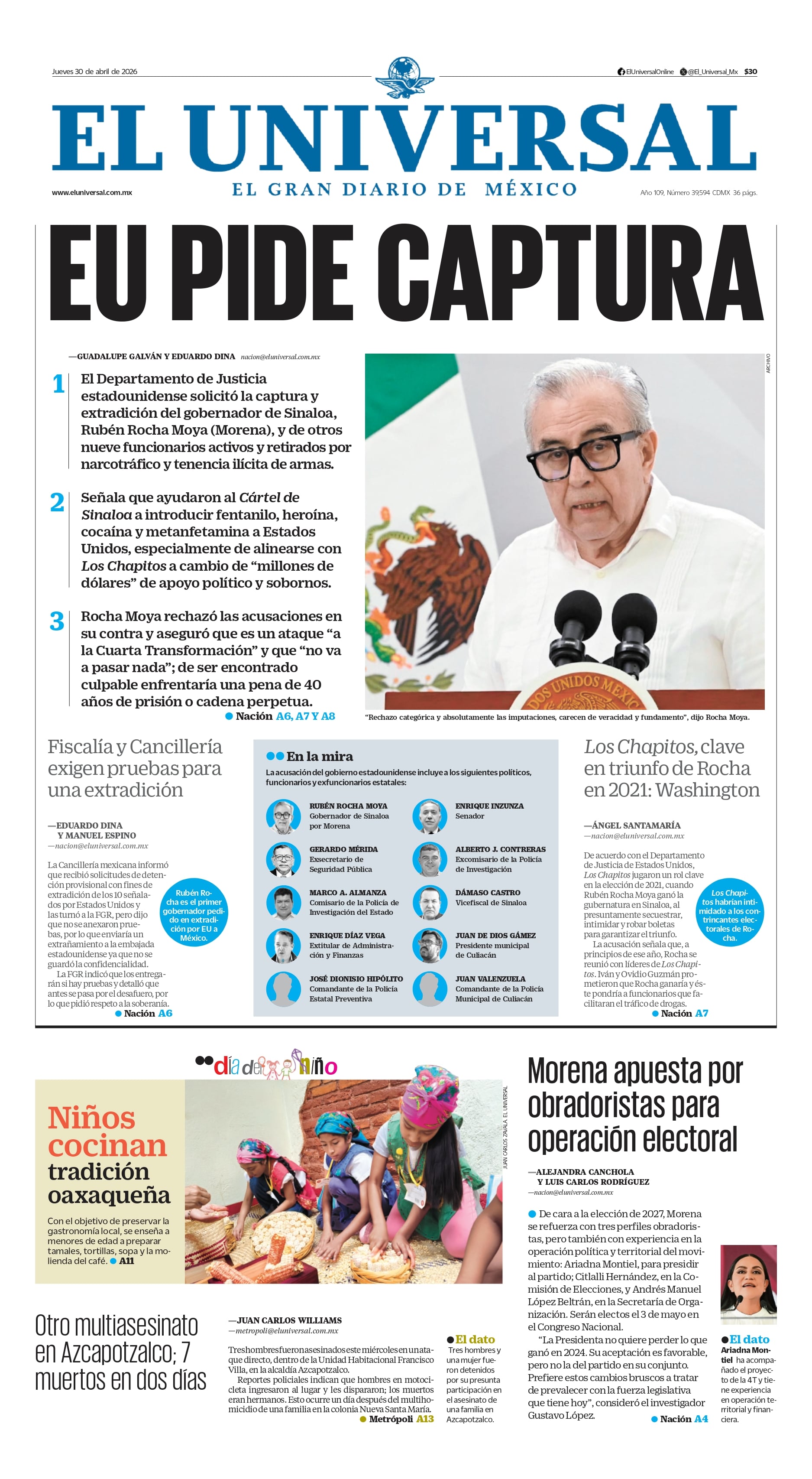 Portada impresa del 30 de abril de 2026