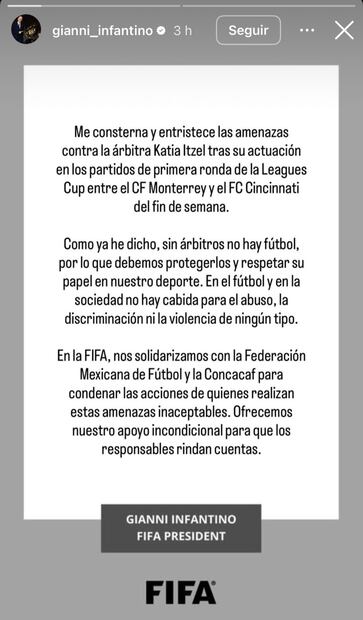 Mensaje de Gianni Infantino a Katia Itzel García / FOTO: Captura de Pantalla