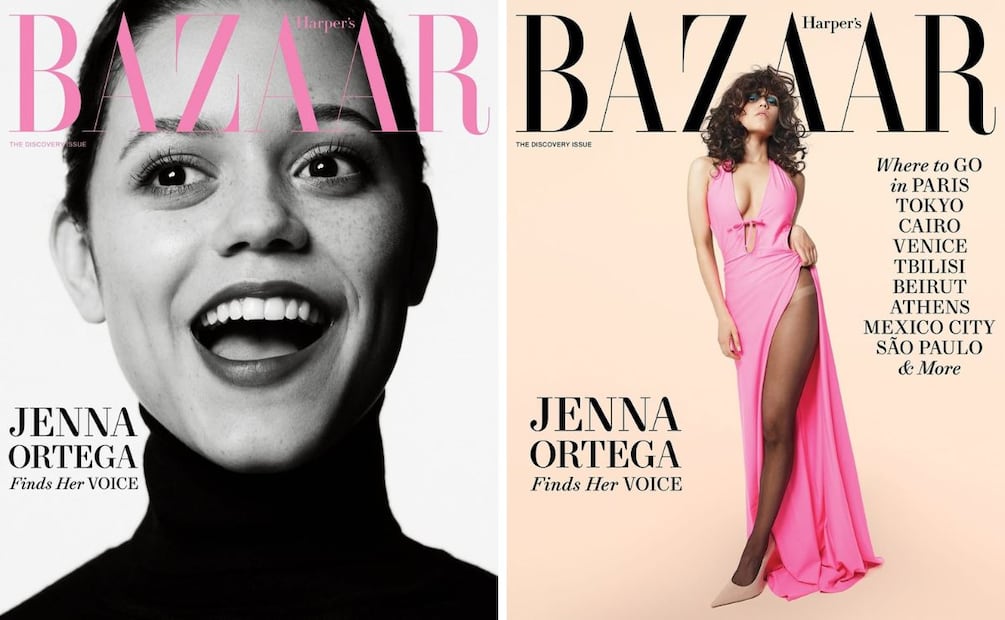 Jenna Ortega muestra un estilo extravagante en algunos looks. Foto: Especial. Harper's Bazaar (Willy Vanderperre)