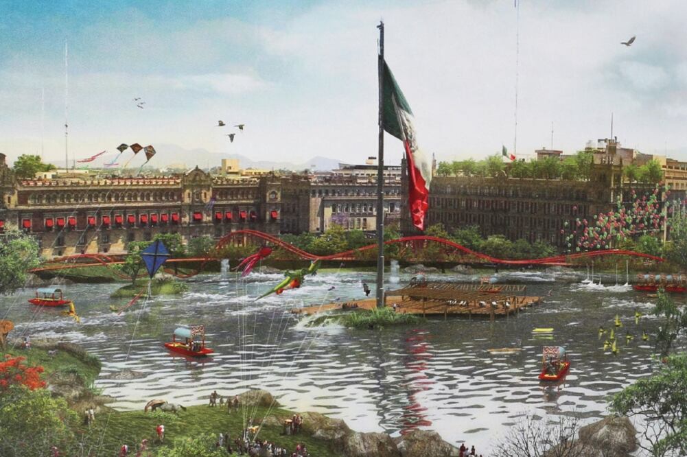 Verde Vertical propuso una transformación del Zócalo recuperando el agua y llevando el verde a sus azoteas (IMÁGENES DEL LIBRO “CDMX NATURALIZADA”, CORTESÍA TEXTOFILIA)