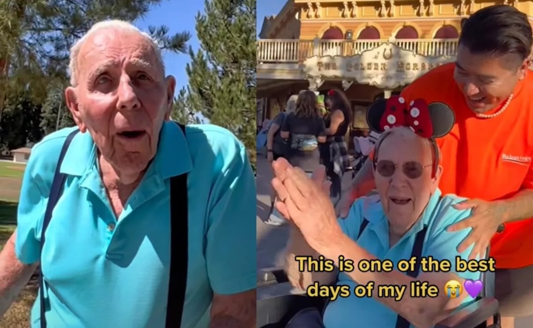 Un hombre de 100 años visitó por primera vez Disneyland y se emocionó. Foto: Tomada del video  