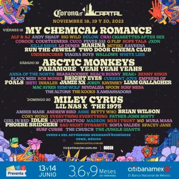 Revelan cartel del Corona Capital: My Chemical Romance está incluido