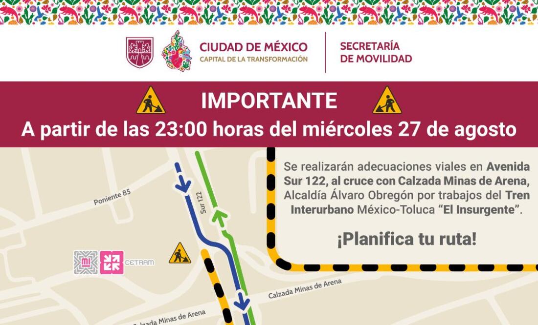 Anuncian adecuaciones viales en la zona de Observatorio por trabajos de conexión del "El Insurgente". (Foto: especial)