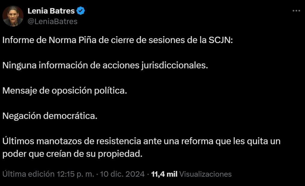 Lenia Batres, ministra de la Suprema Corte. Foto: Captura de pantalla