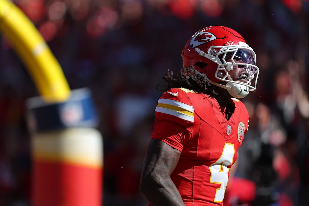 Rashee Rice en festejo, durante el encuentro en los Chiefs de Kansas City y los Raiders de Las Vegas - Foto: AFP