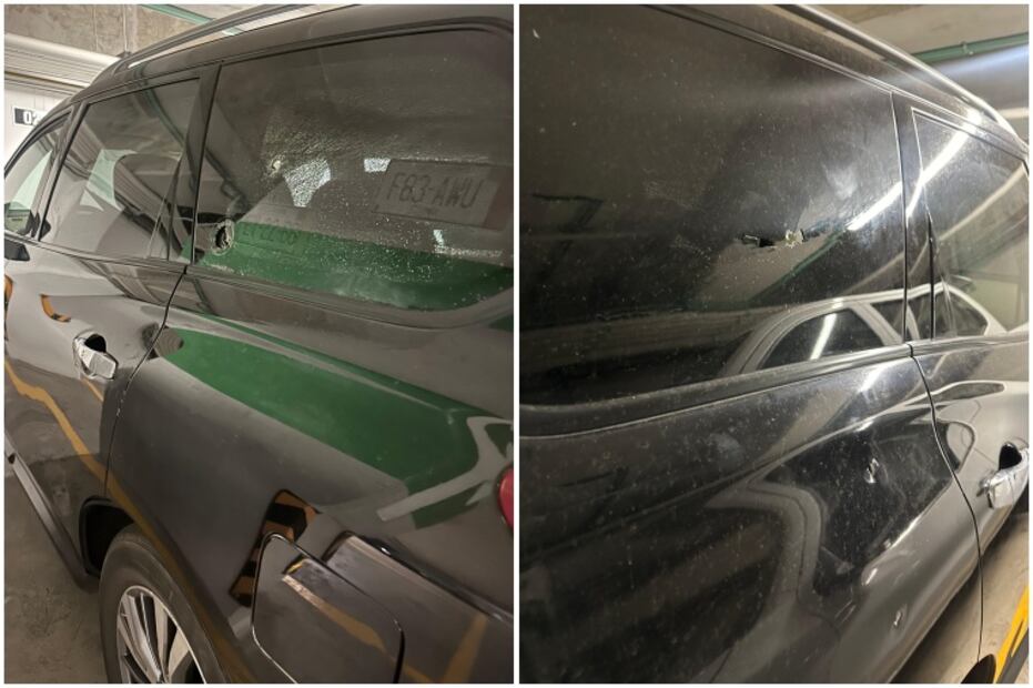 Alessandra Rojo de la Vega denuncia atentado en su contra, así quedó su camioneta tras los disparos. Foto: Tomada de X