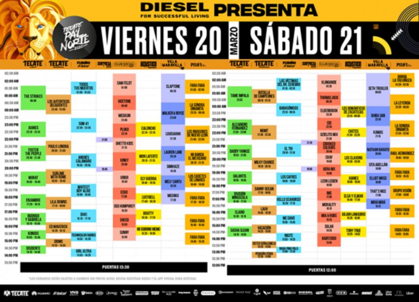 Revelan los horarios oficiales del Festival Pal Norte