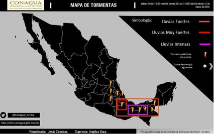 Prevén tormentas y lluvias en ocho entidades del país