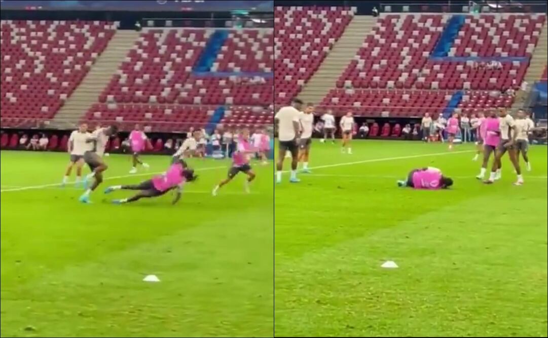 El brutal grito que pegó Eduardo Camavinga tras romperse en el entrenamiento del Real Madrid - Fotos: Captura de pantalla