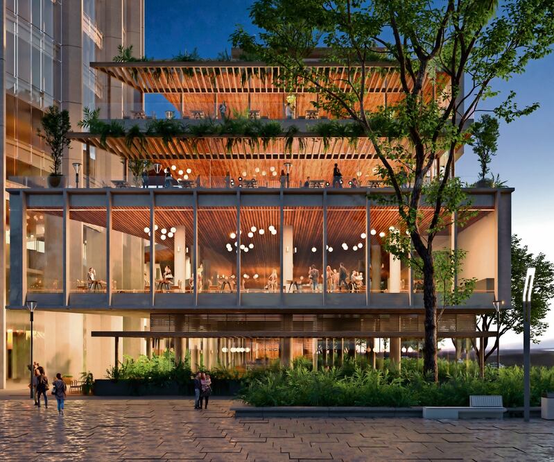 Aspecto del proyecto SOHL, que incluye área comercial y una casa para adultos mayores, desarrollado por Grupo Sordo Madaleno en Monterrey, Nuevo León. Foto: Especial